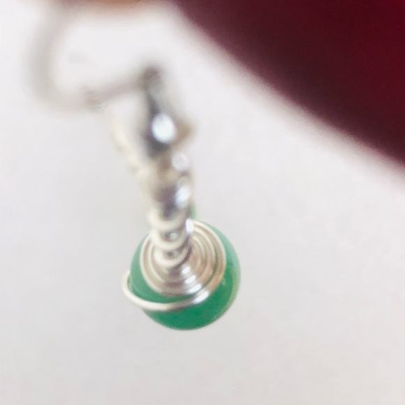 Green aventurine wire wrap gemstone bead dangle earrings handmade 2” silver - Picture 6 of 6